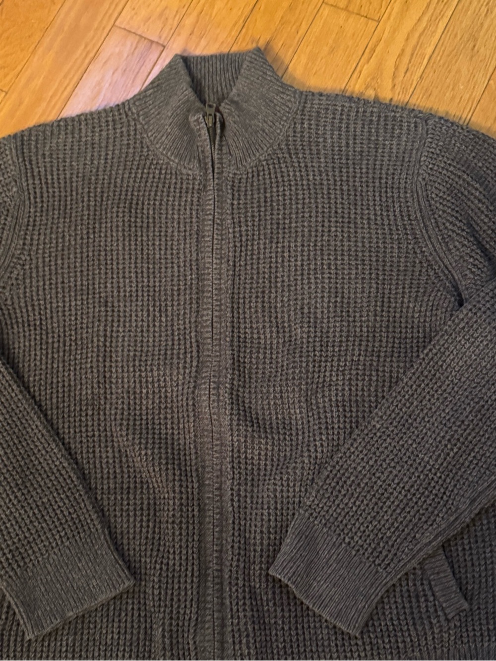 LL Bean Men Organic Cotton Full Zip Waffle Heavy Knit Sweater  Sz XL New England